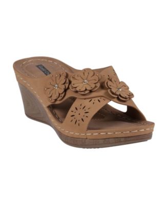 Women's Miller Cross Strap Flower Slip-On Wedge Sandals