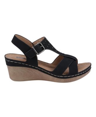 Women's Cole Embellished T-Strap Slingback Wedge Sandals