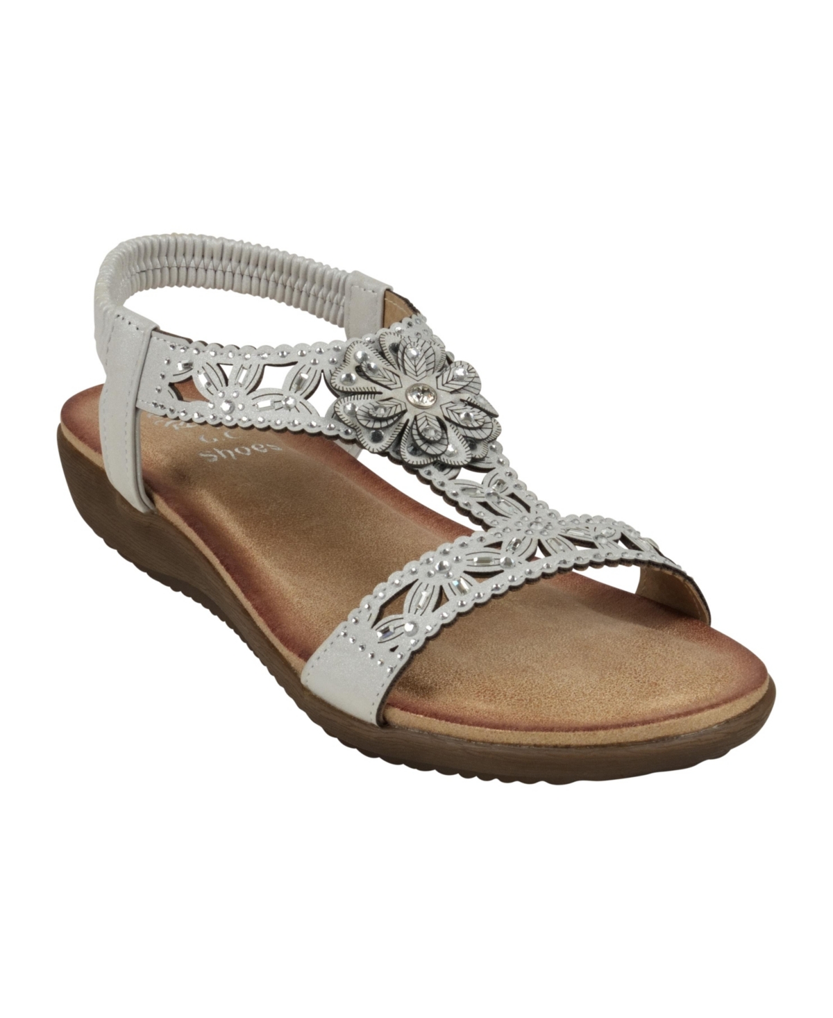 Gc Shoes Women's Toni Embellished Flower Slingback Flat Sandals In Silver