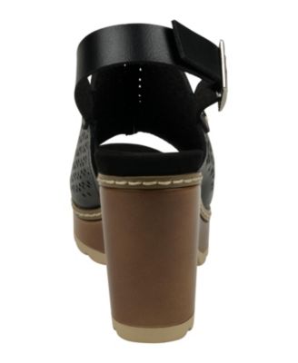 Women's Olivia Perforated Slingback Wooden Platform Heeled Sandals