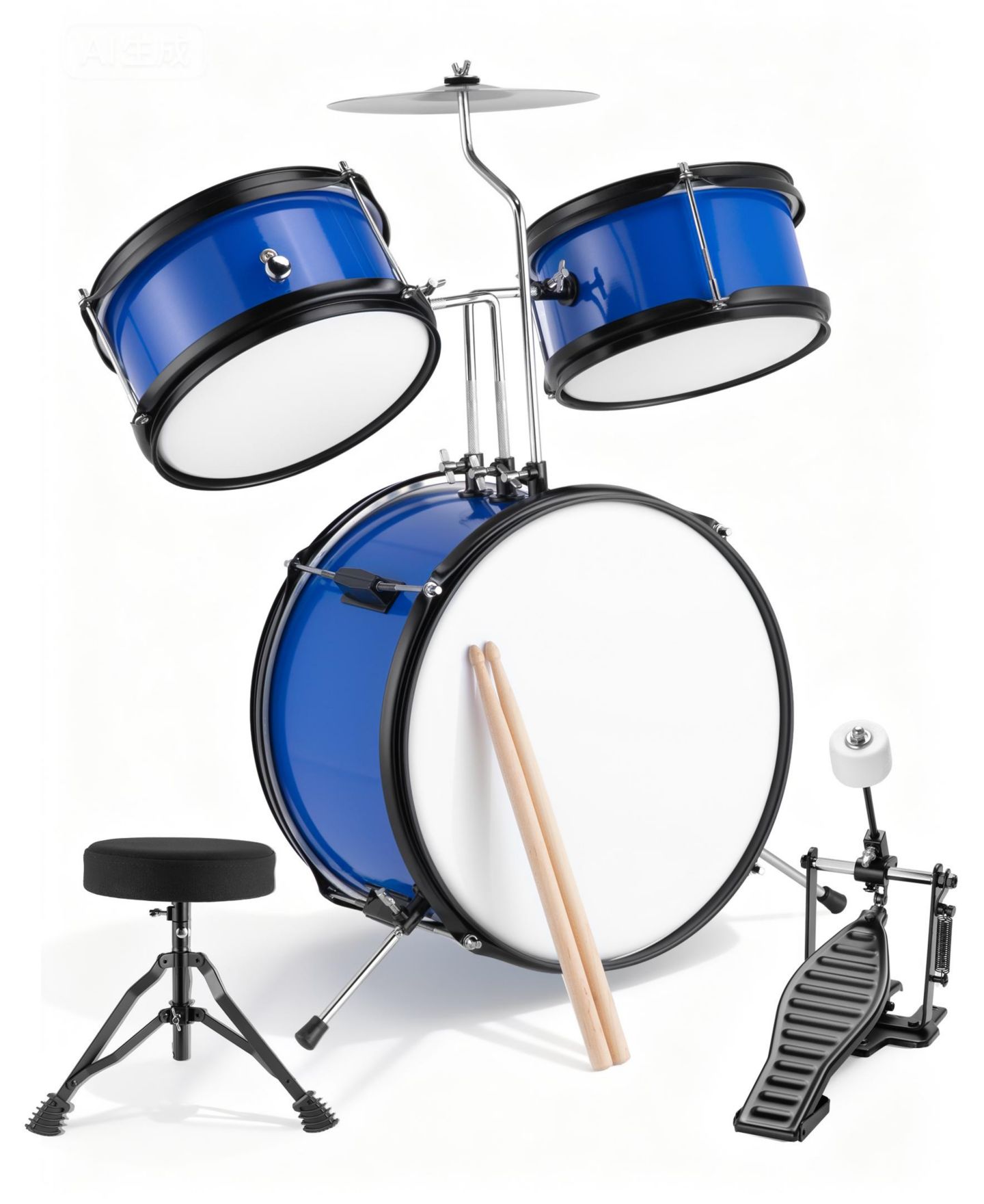 Детские игрушки SUGIFT 3-Piece Kids Drum Set with Adjustable Stool, Bass Pedal & Cymbal – Realistic Junior Drum Kit for Ages 3+ — фото 1