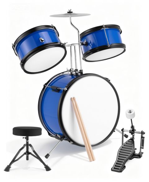 Детские игрушки SUGIFT 3-Piece Kids Drum Set with Adjustable Stool, Bass Pedal & Cymbal – Realistic Junior Drum Kit for Ages 3+