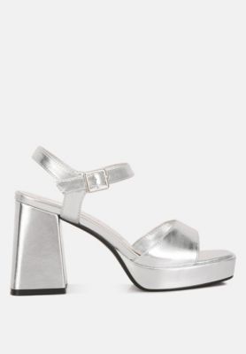 Womens Lofty Metallic Faux Leather Block Heel Sandals