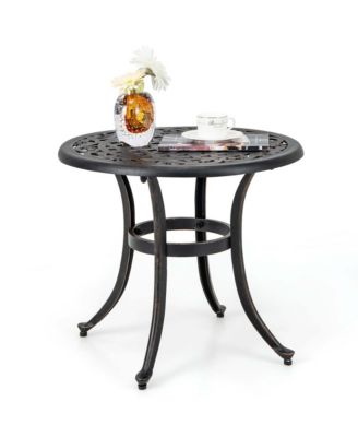 24" Patio Side Table with Adjustable Footpads Round Cast Aluminum End Table