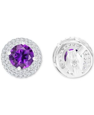 Amethyst (1-1/2 ct. t.w.) & Lab-Grown White Sapphire (1/2 ct. t.w.) Halo Birthstone Stud Earrings in Sterling Silver (Also in Additional Birthstones)