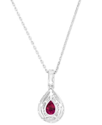 Amethyst (5/8 ct. t.w.) & Lab-Grown White Sapphire (1/2 ct. t.w.) Teardrop Halo Birthstone Pendant Necklace in Sterling Silver, 16" + 2" extender