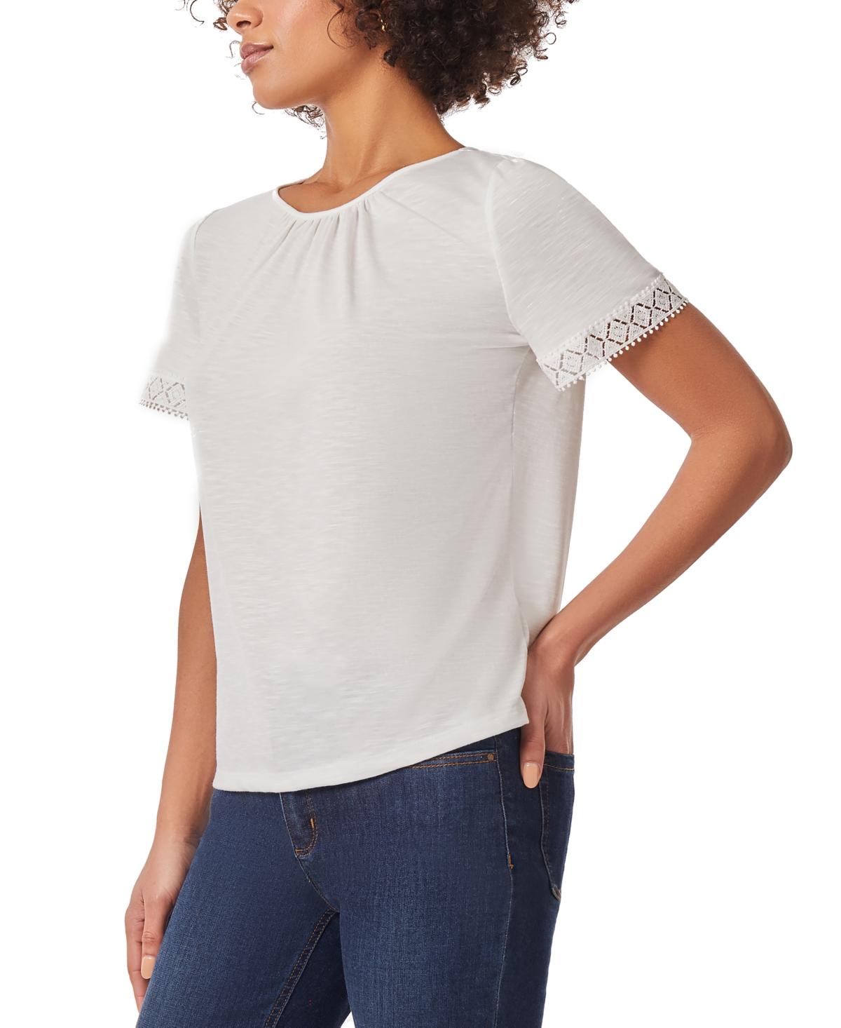 Shop Jones New York Women's Solid Drapey Lace-trimmed Top In Nyc White