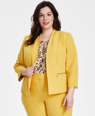 Kasper Plus Size Collarless Open-Front Long-Sleeve Blazer - Macy's
