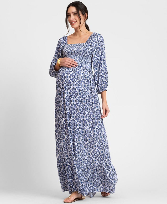 Seraphine Women's Maternity Crepe Shirred Bodice Maxi Dress - Macy's