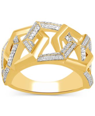 Men's Diamond Hexagon Link Inspired Ring (1/2 ct. t.w.) 18k Gold-Plated Sterling Silver