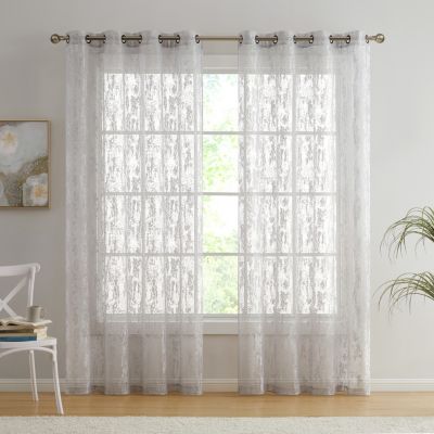 Crawford Modern Abstract Decorative Semi Sheer Light Filtering Grommet Window Treatment Curtain Drapery Panels For Bedroom Living Room Set Of 2