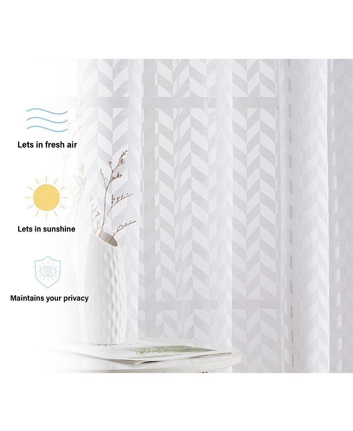 HLC.me Herringbone Semi Sheer Voile Kitchen Cafe Curtain Panels Rod