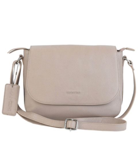 Женская сумка Mancini Amy Small Pebbled Leather Crossbody, цвет: Серо-бежевый