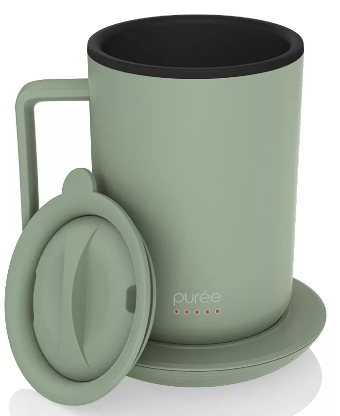 12-Oz TzumiPuree Warming Stainless Steel Coffee Mug with Mug Warmer Coaster and Lid (Various Colors)