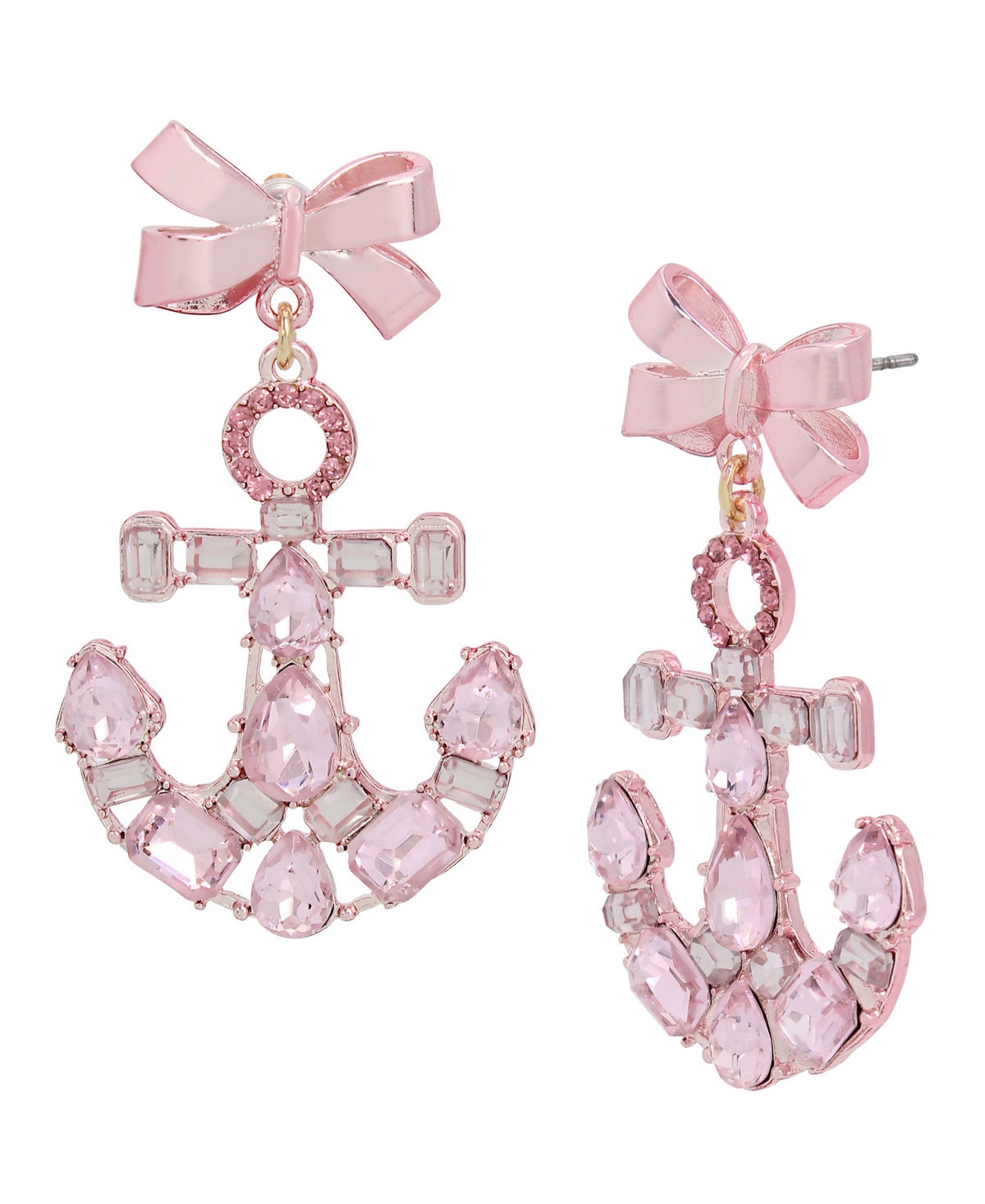 Betsey Johnson Faux Stone Anchor Drop Earrings In Pink