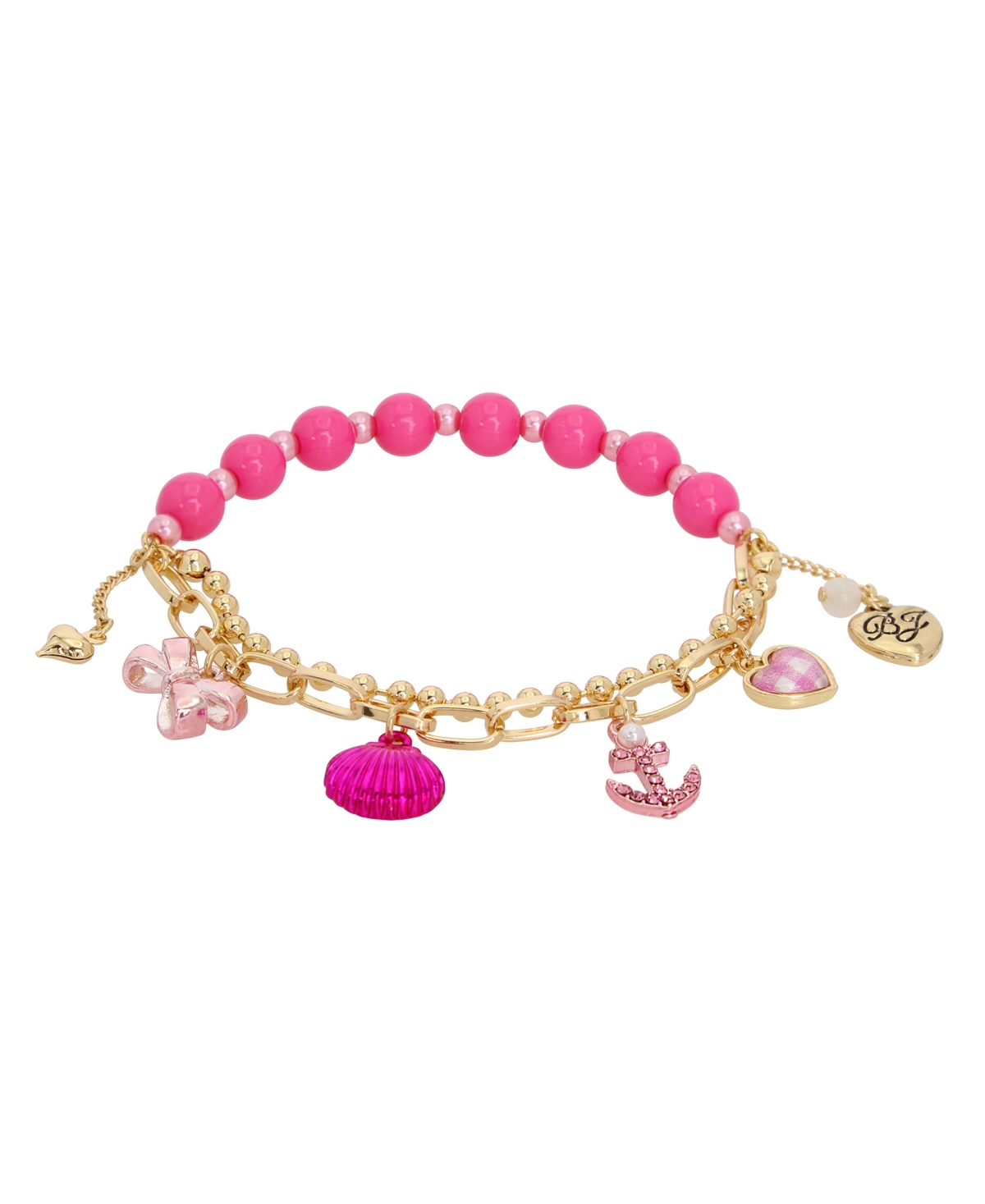 Shop Betsey Johnson Faux Stone Seashell Anchor Charm Stretch Bracelet In Pink,gold