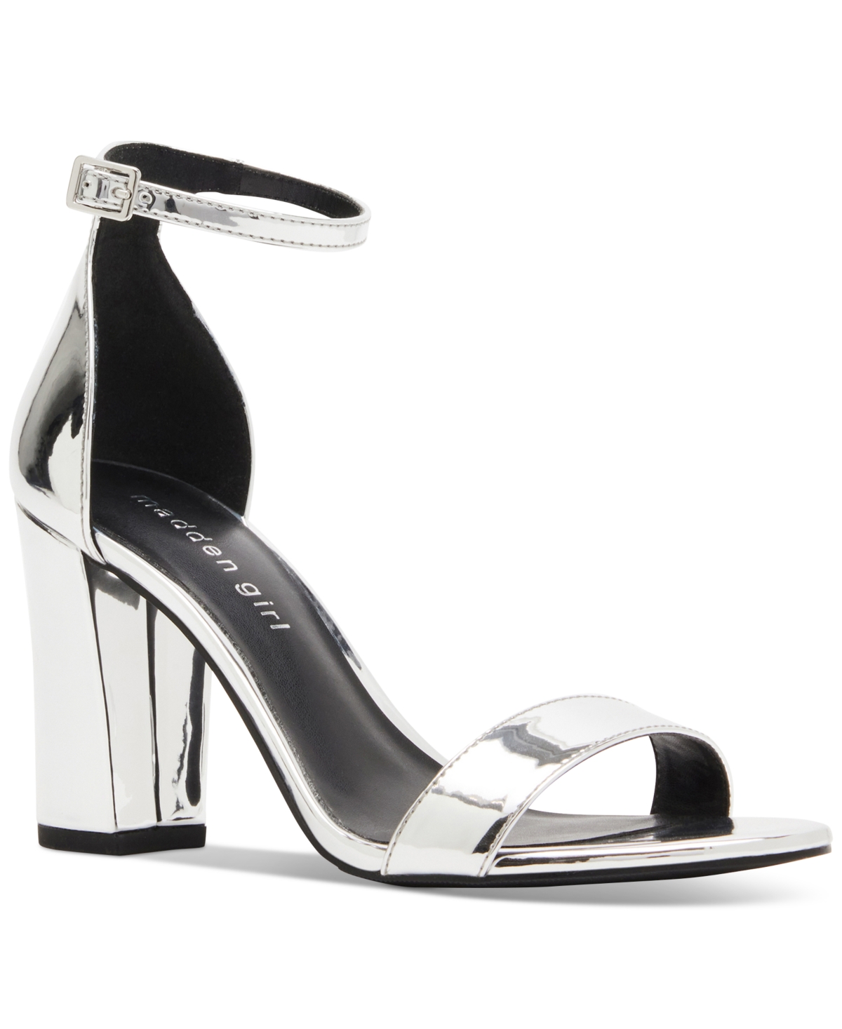 Madden Girl Bella Two-piece Block Heel Sandals In Silver Mirror Metallic