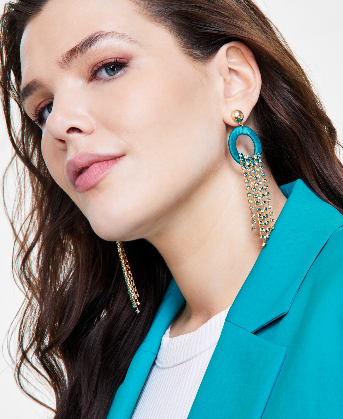 I.n.c. International Concepts Gold-Tone Color Crystal Fringe & Ribbon-Wrapped Circle Statement Earrings, Created for Macy's
