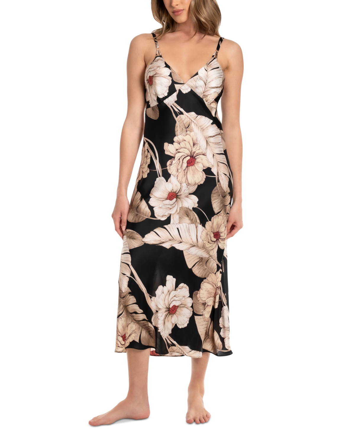 Midnight Bakery Women's Printed V-neck Satin Nightgown In Black