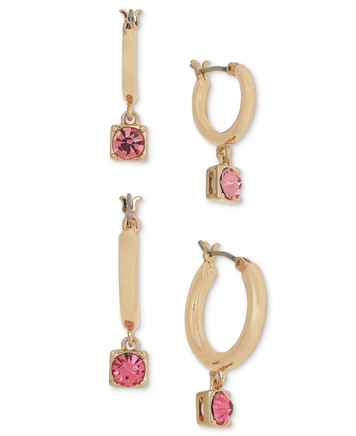 Shop On 34th 2-pc. Set Crystal Charm Hoop Earrings, Created For Macy's In Pink