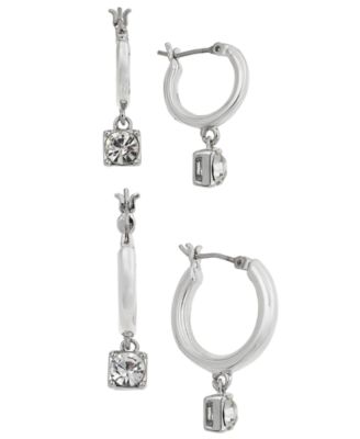 On 34th 2-Pc. Set Crystal Charm Hoop Earrings, Created for Macy's