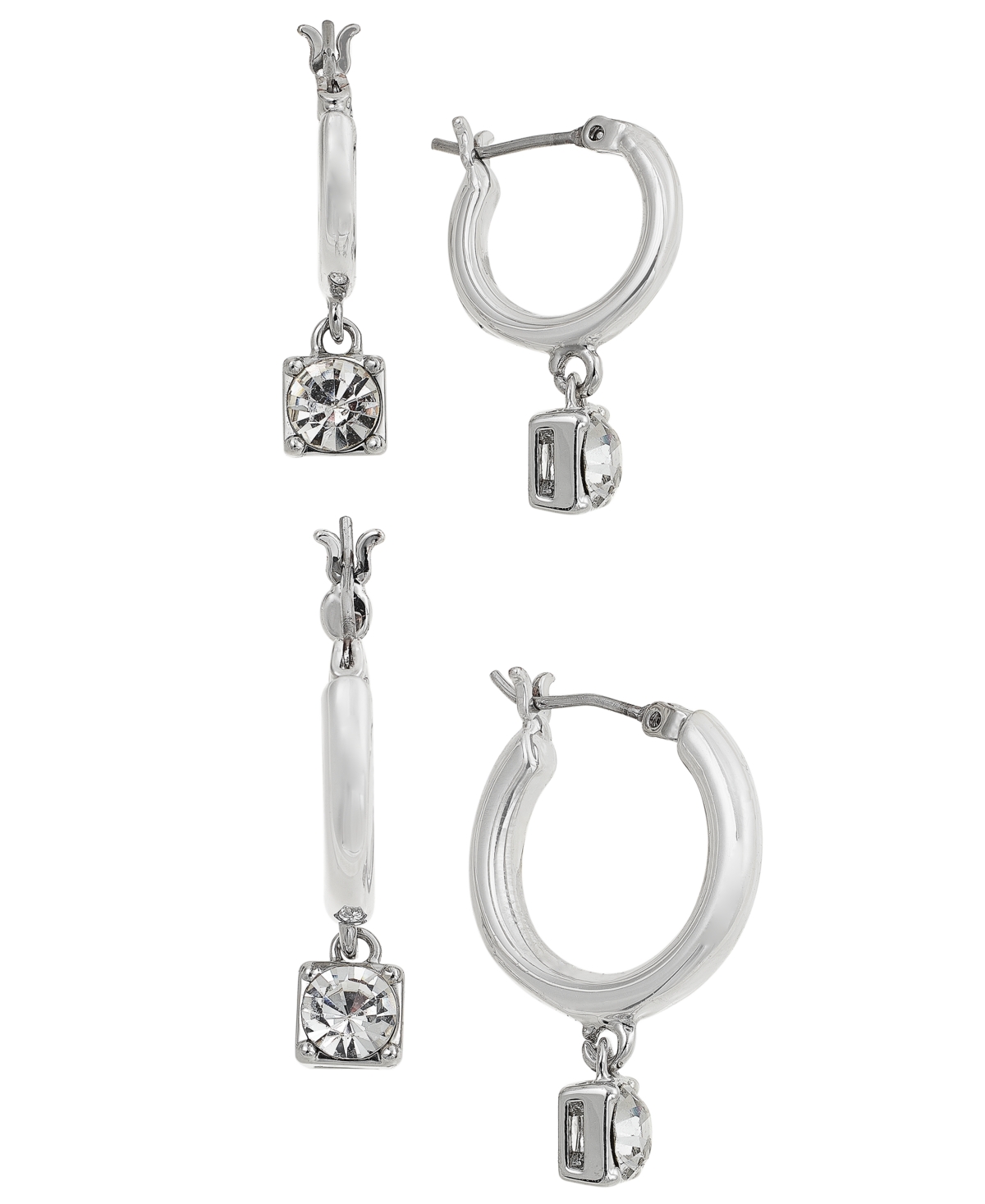 Shop On 34th 2-pc. Set Crystal Charm Hoop Earrings, Created For Macy's In Silver