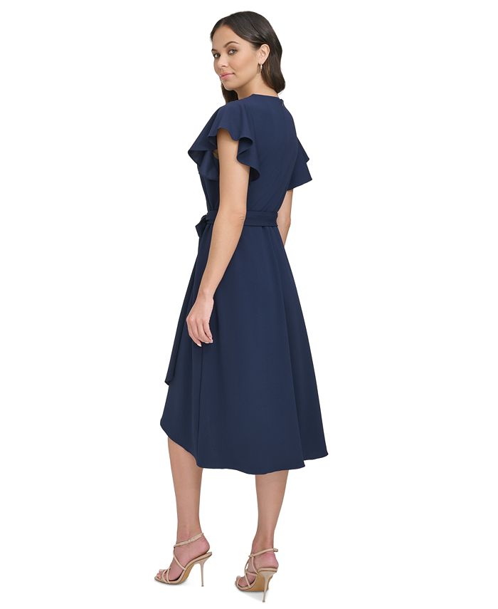 dkny tie sleeve faux wrap dress