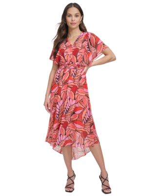 DKNY - Women's Printed Batwing-Sleeve Midi Dress