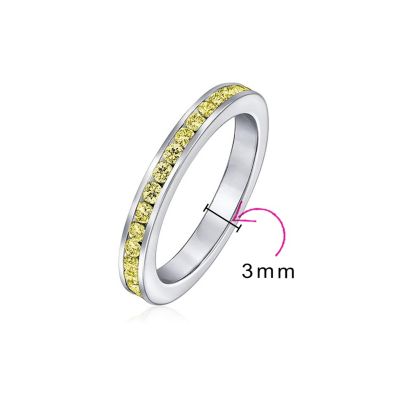 Cubic Zirconia Thin Stackable CZ Channel Set Eternity Band Ring Sterling Silver