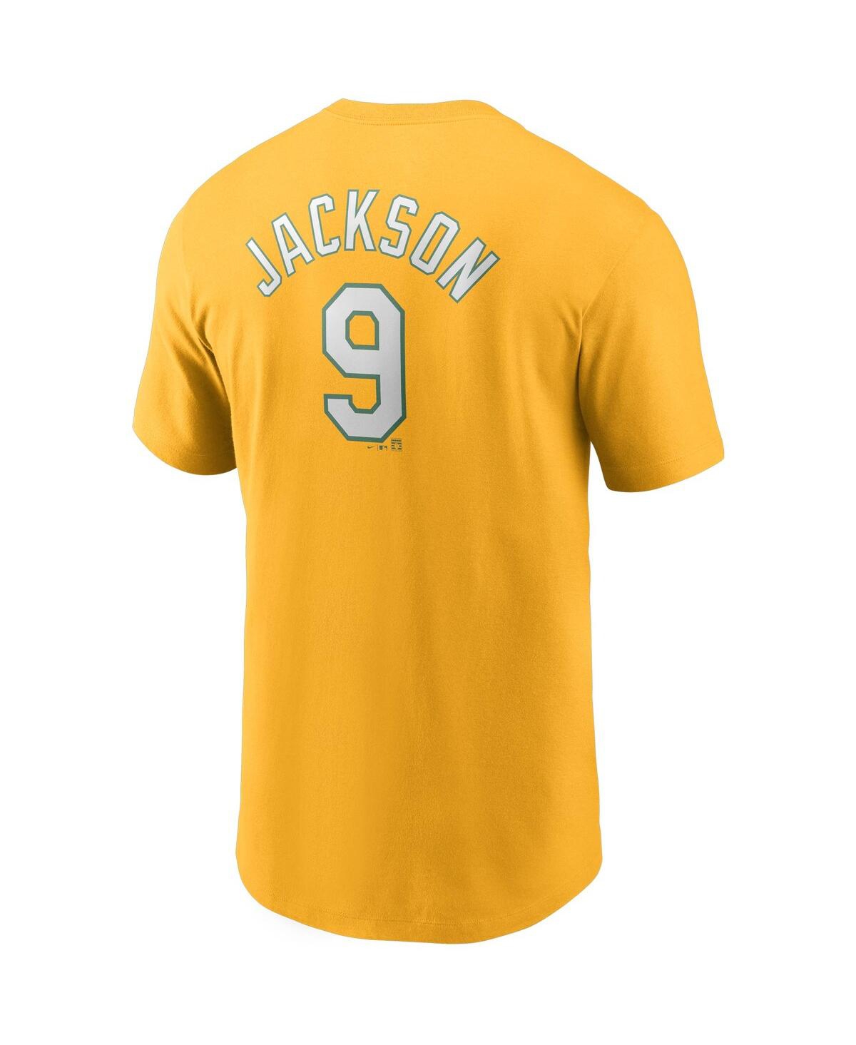 Shop Nike Men's  Reggie Jackson Gold Distressed Oakland Athletics Cooperstown Collection Name And Number T