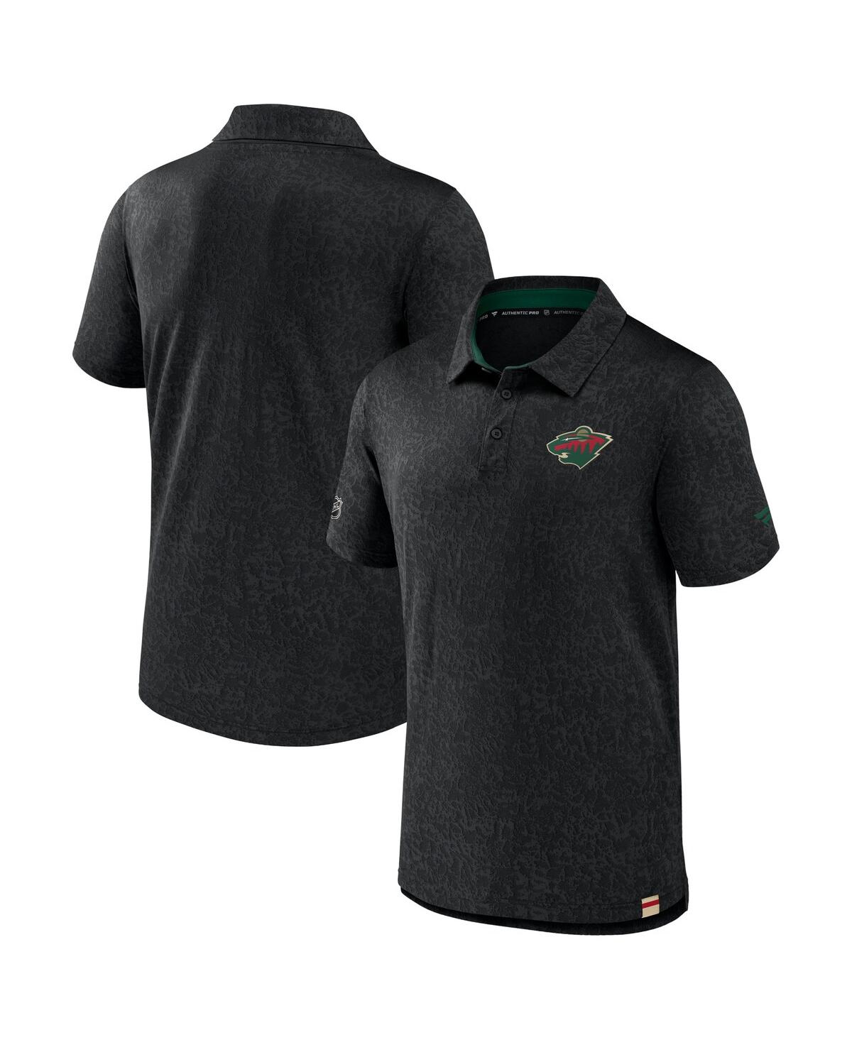 Shop Fanatics Men's  Black Minnesota Wild Authentic Pro Jacquard Polo Shirt