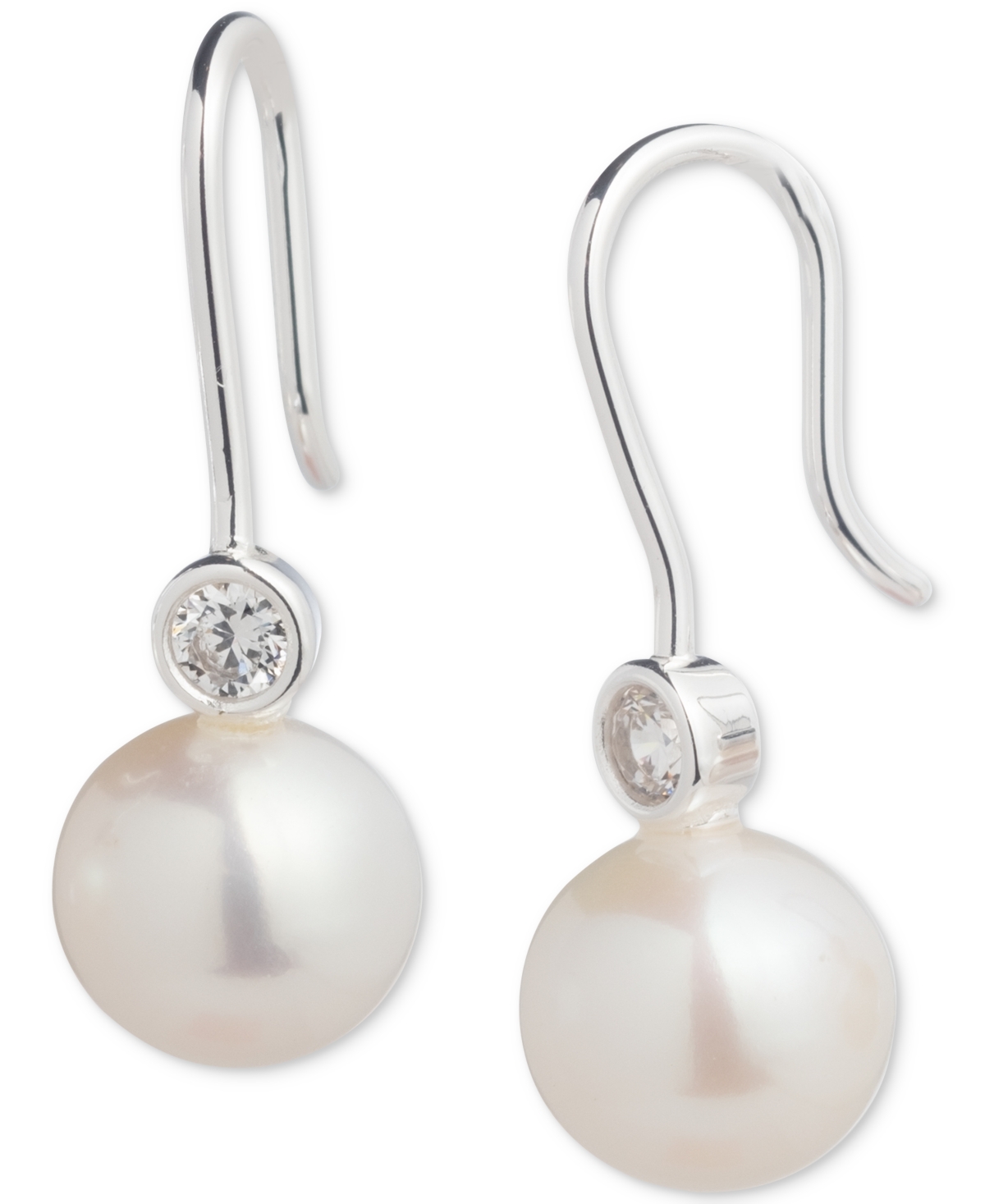 Shop Ralph Lauren Lauren  Sterling Silver Freshwater Pearl (8mm) Crystal Drop Earrings In White