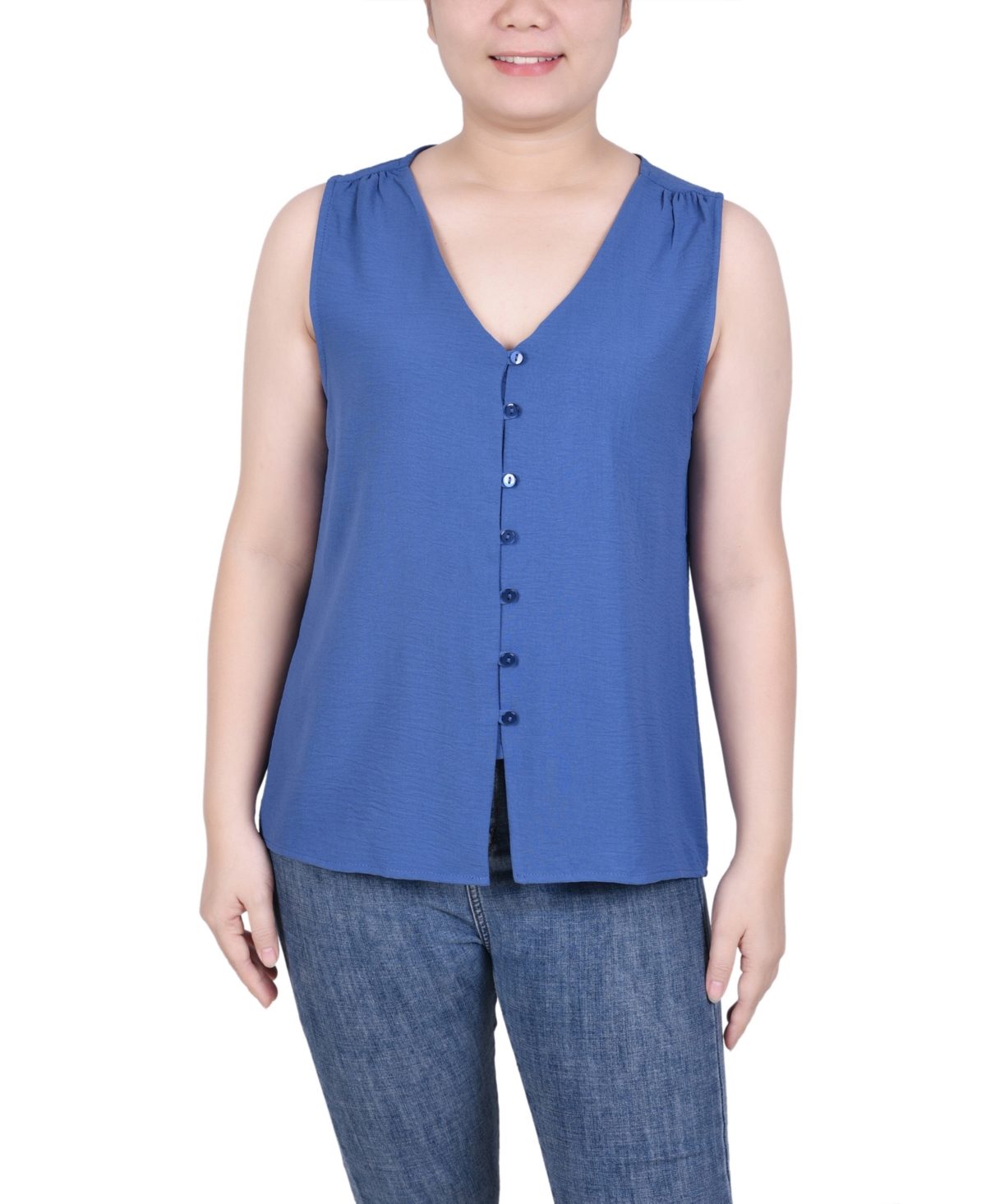 Ny Collection Women's Sleeveless Button-front Blouse In True Navy