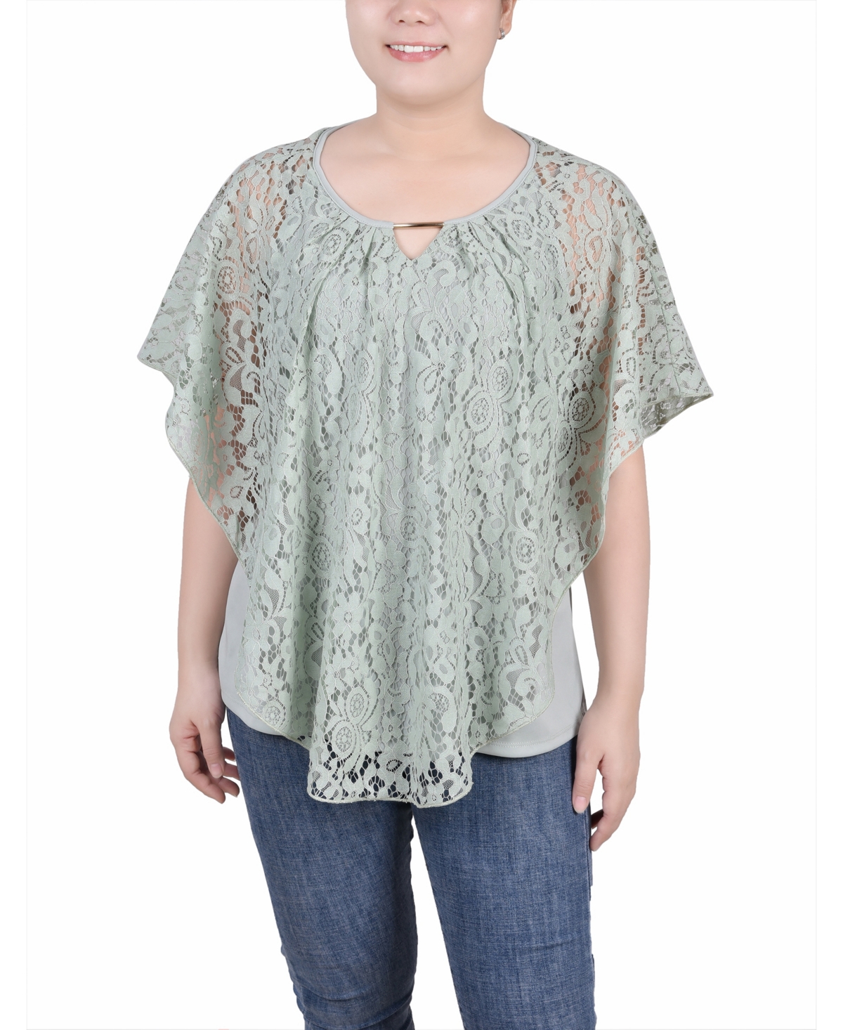 Women's Lace Poncho Top with Bar - Frosty Green