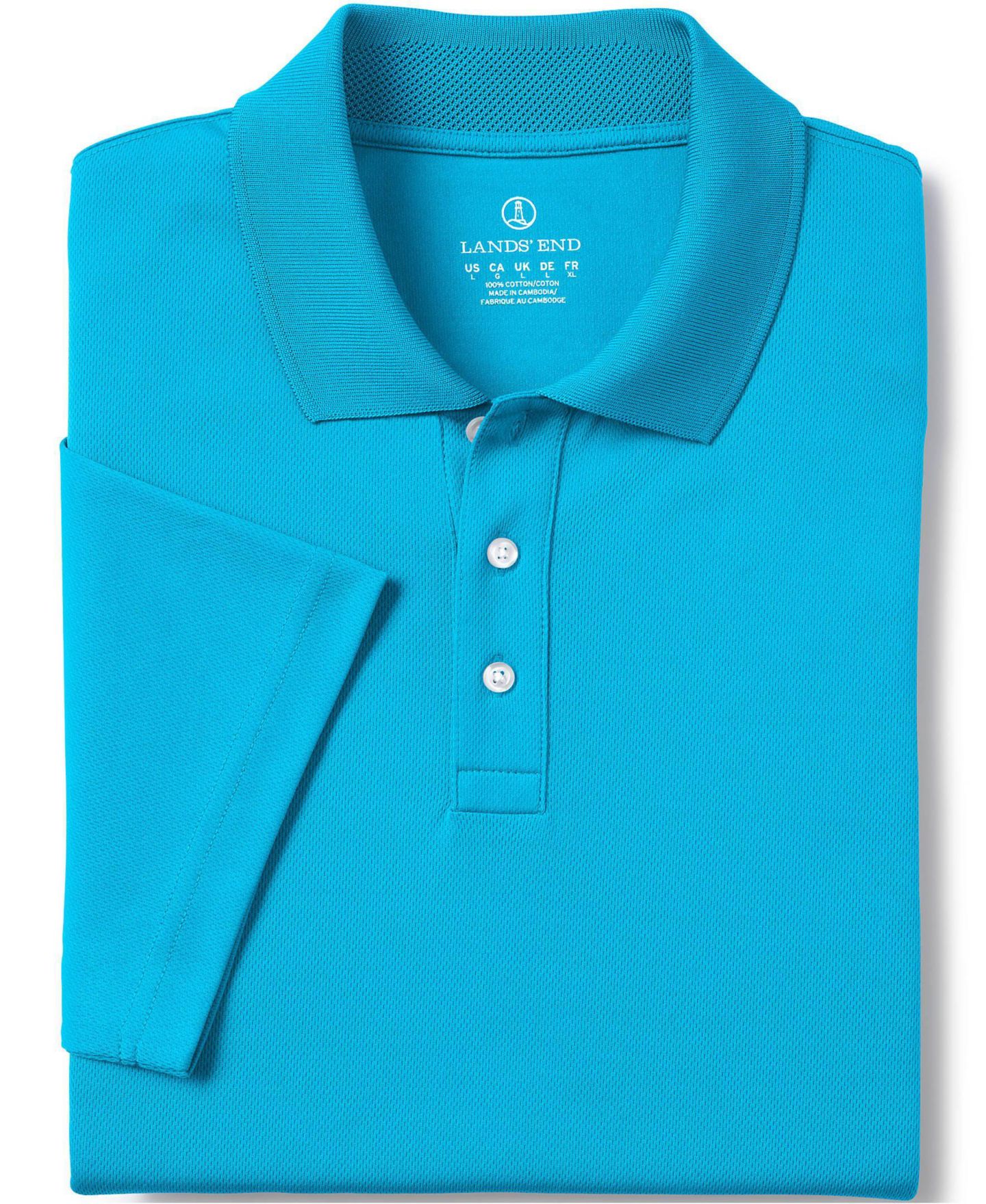 Мужское поло Lands' End Short Sleeve Solid Active Polo Shirt, цвет: Яркий бирюзовый — фото 2