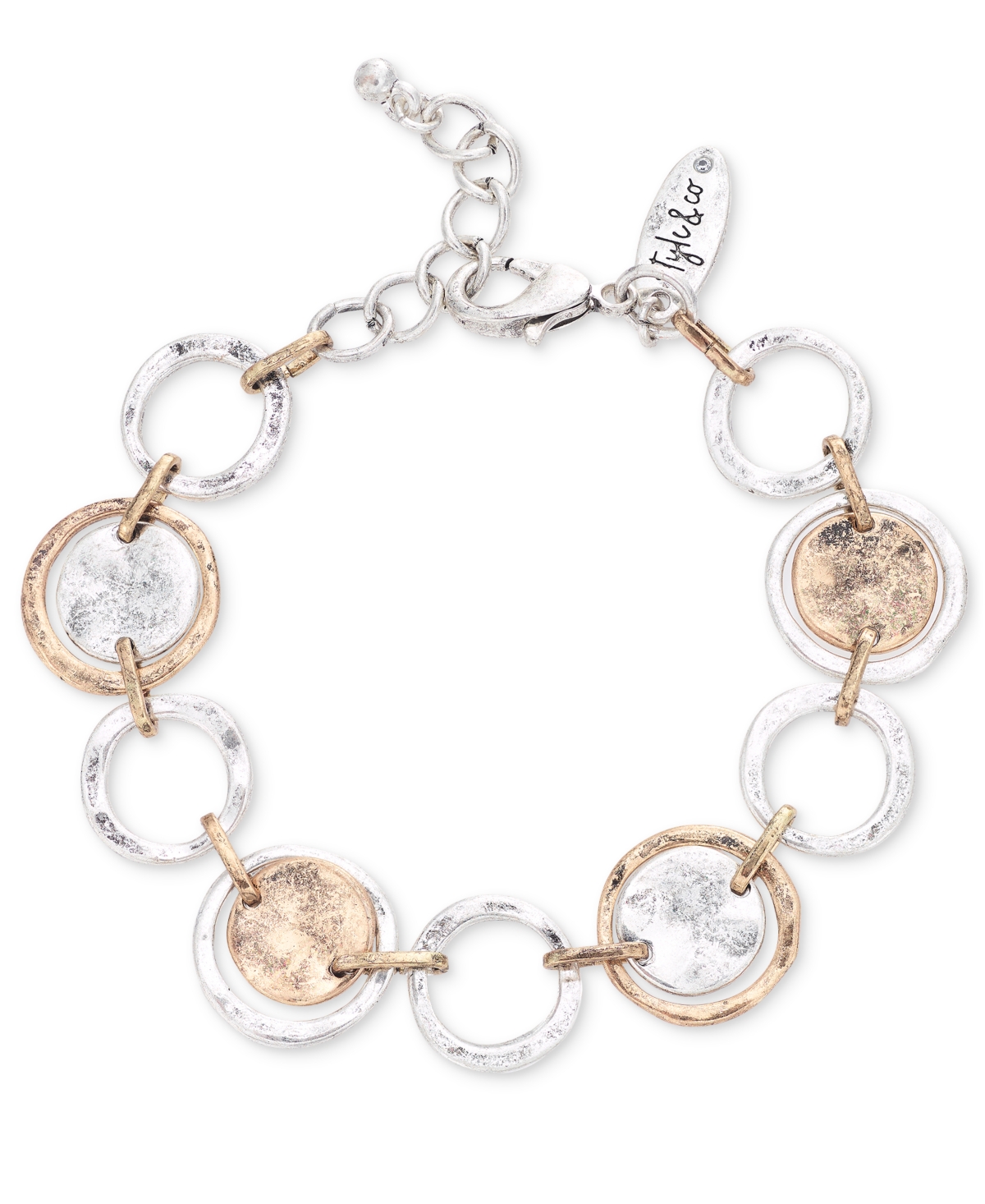 Shop Style & Co Two-tone Hammered Circle & Disc Flex Bracelet, Created For Macy's In Two Tone