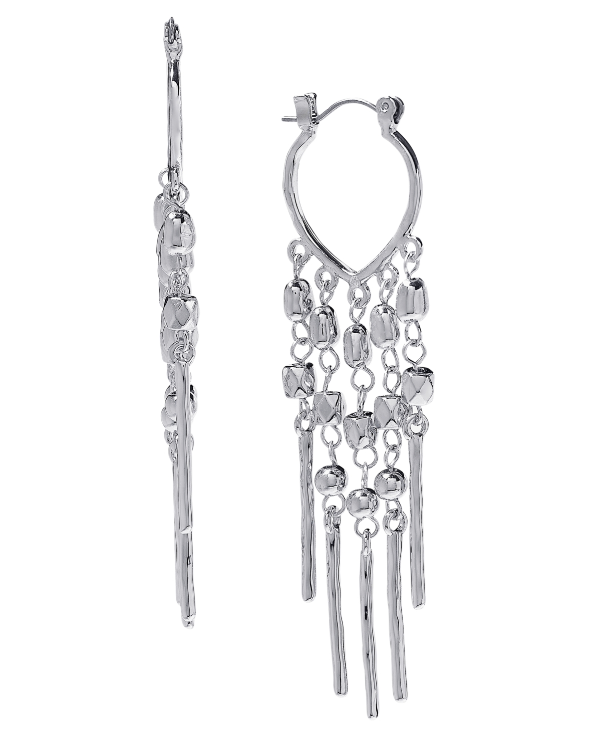 Shop Style & Co Mixed Bead Fringe Statement Earrings, Created For Macy's In Silver
