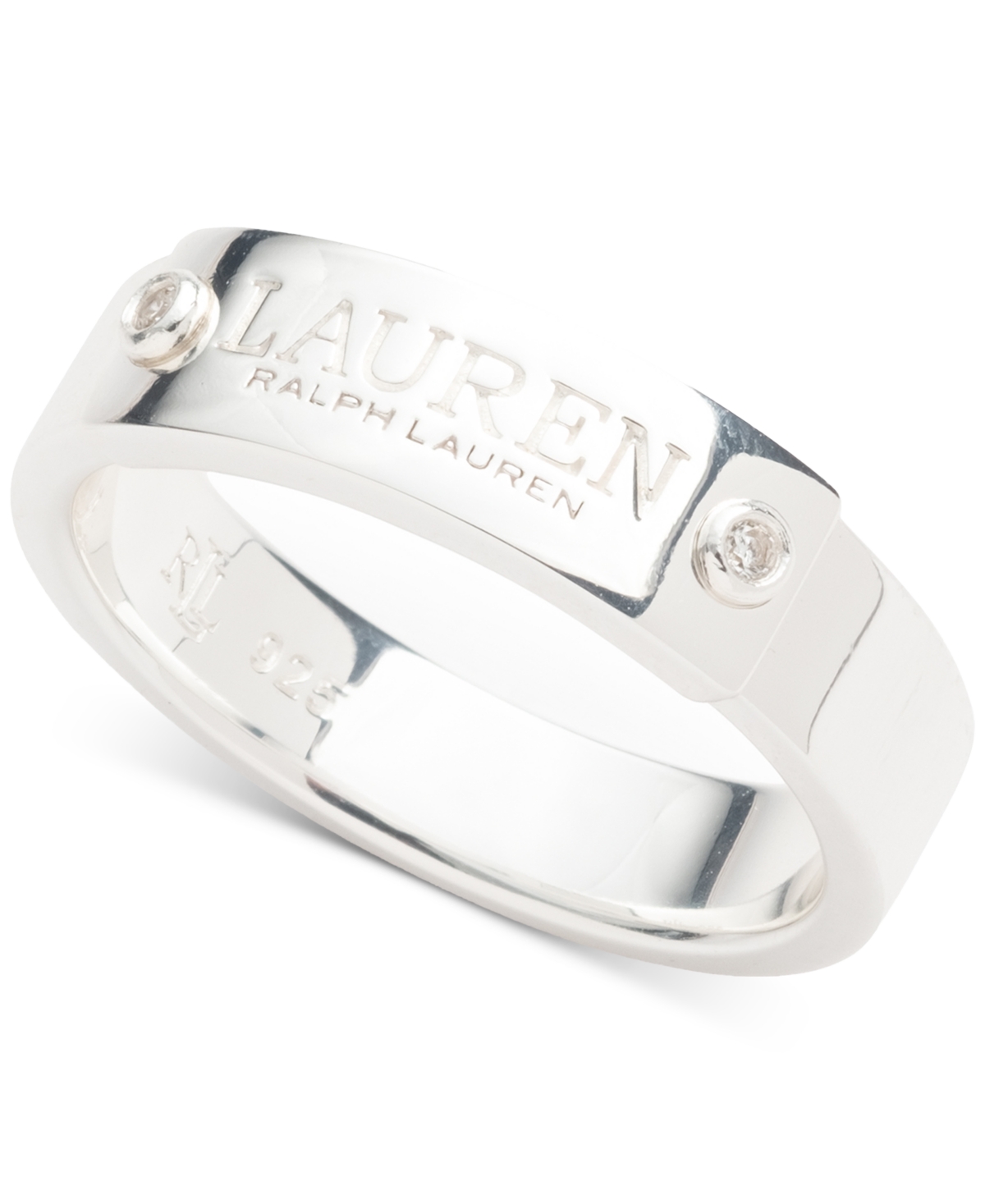 Lauren Ralph Lauren Sterling Silver Crystal Logo Ring - Crystal Wh