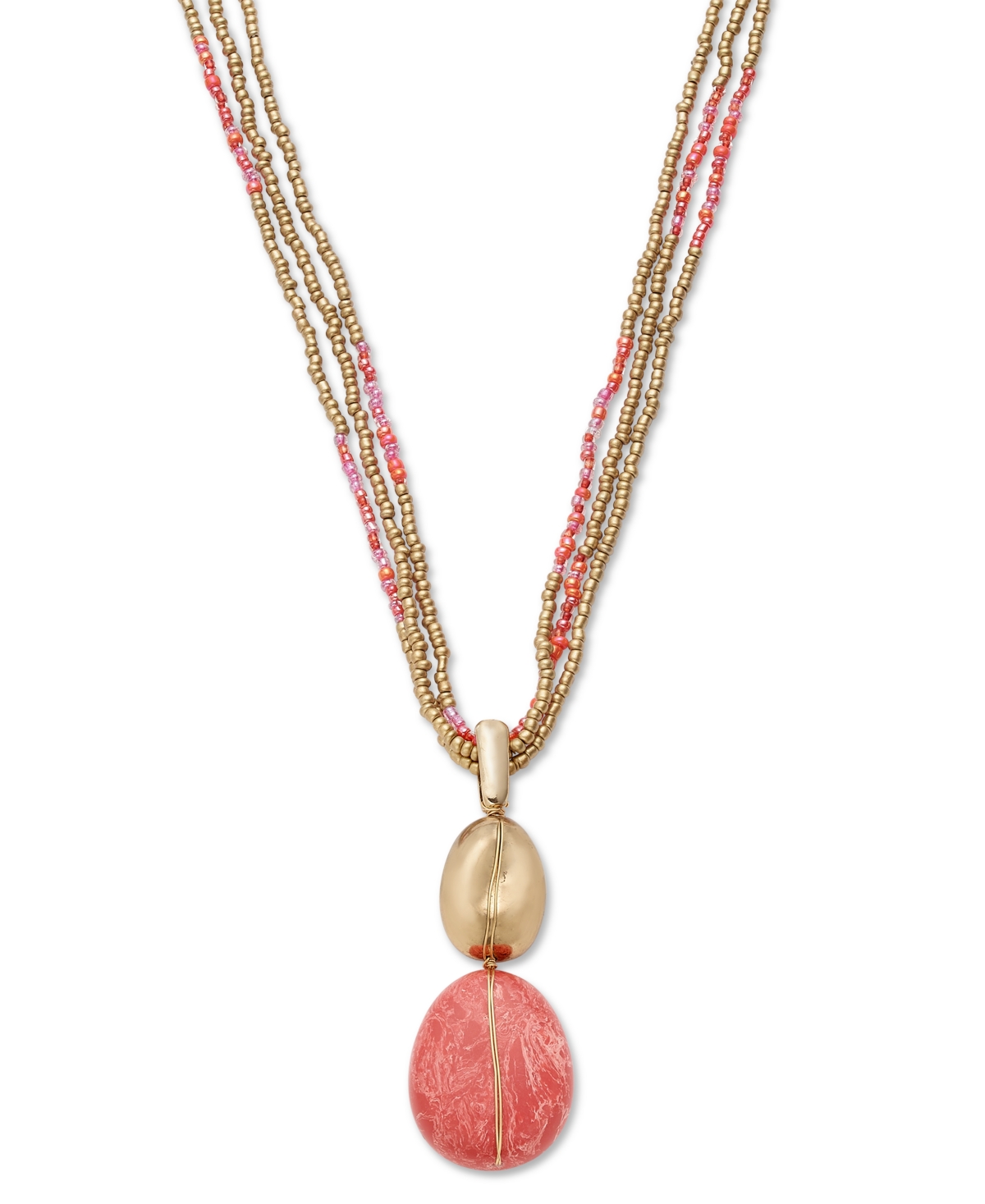 Stone & Seed Bead Multi-Chain Pendant Necklace, 17" + 3" extender, Created for Macy's - Coral