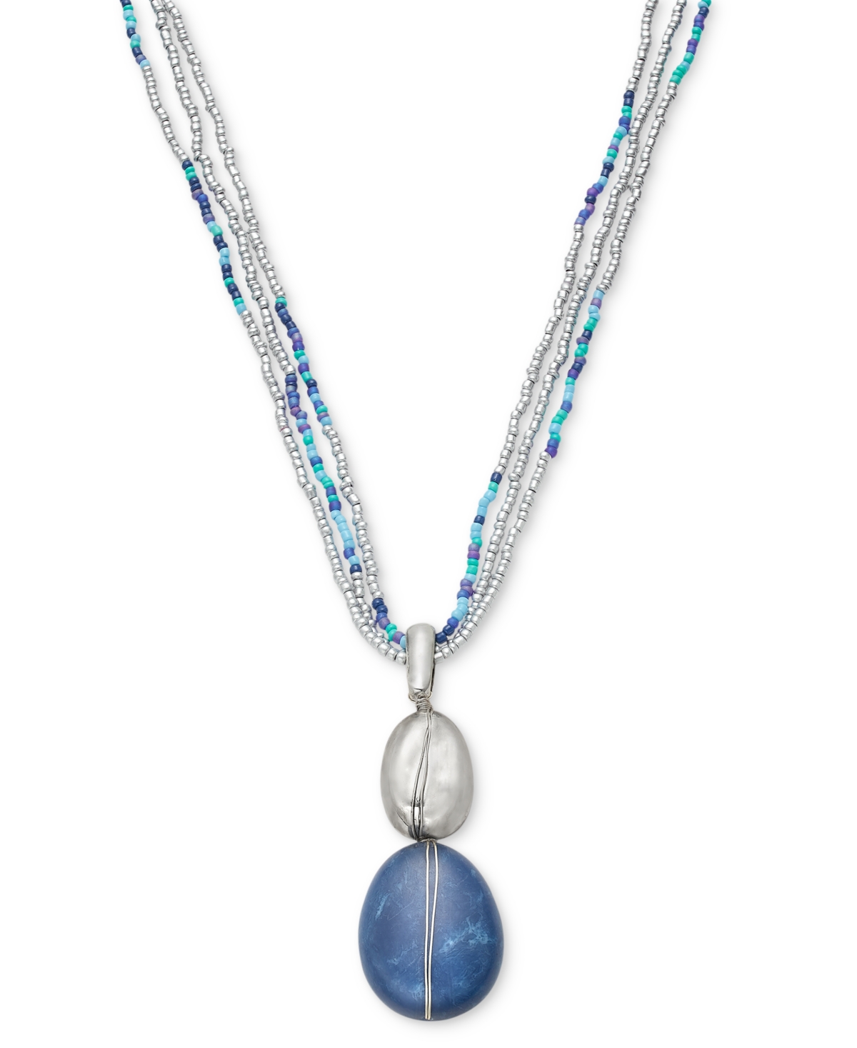 Shop Style & Co Stone & Seed Bead Multi-chain Pendant Necklace, 17" + 3" Extender, Created For Macy's In Blue