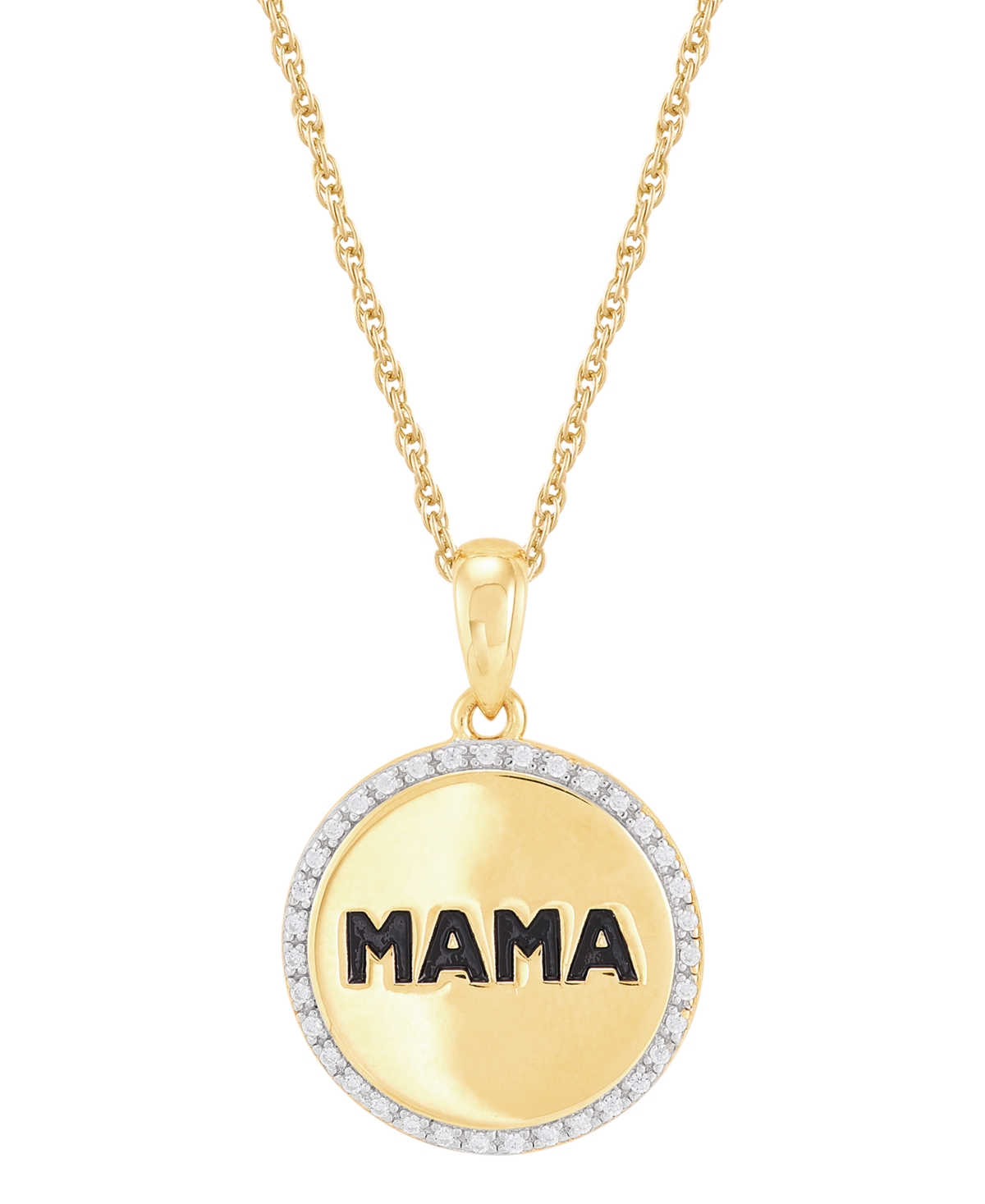 Diamond Mama Coin Pendant Necklace (1/10 ct. t.w.) in 14k Gold-Plated Sterling Silver, 16" + 2" extender - Gold-Plated Sterling Silver