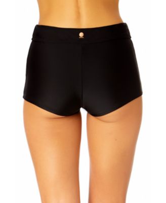 Women's Solid Ruched Waist Boy Short Swim Bottom