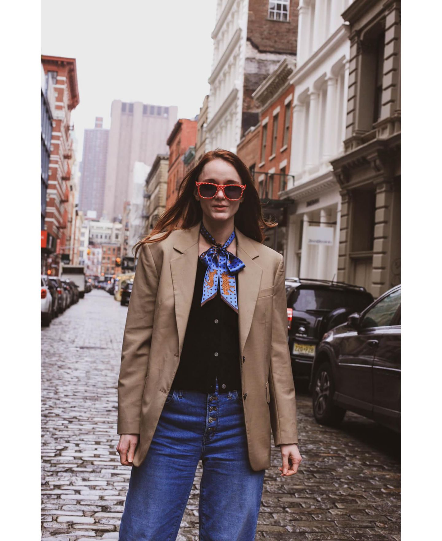 Jessie Zhao New York Silk Skinny Scarf Of Blue Leopards Garden, цвет: Синий / Коричневый — фото 3