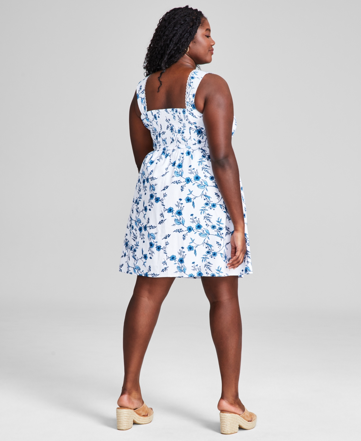 Shop And Now This Plus Size Floral-print Corset Mini Dress, Created For Macy's In Blue Floral