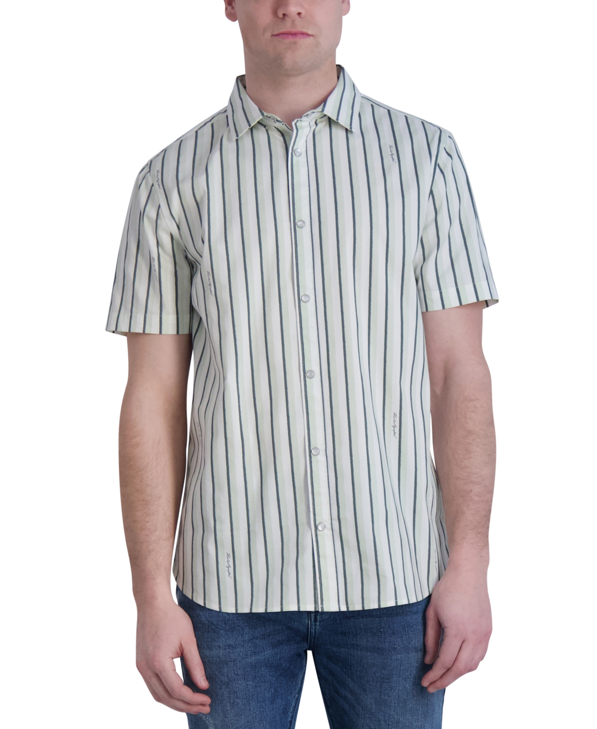 Karl Lagerfeld Men's Woven Stripe Shirt In Mint
