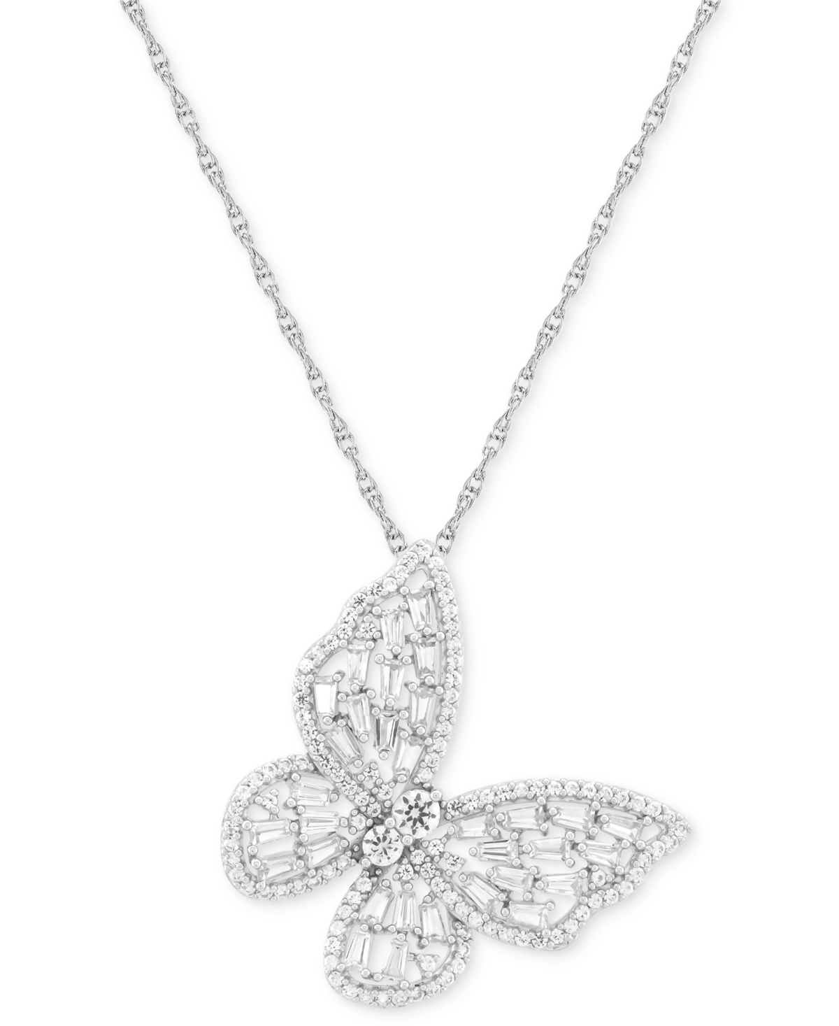 Shop Macy's Lab-grown White Sapphire Butterfly 18" Pendant Necklace (2-1/4 Ct. T.w.) In Silver