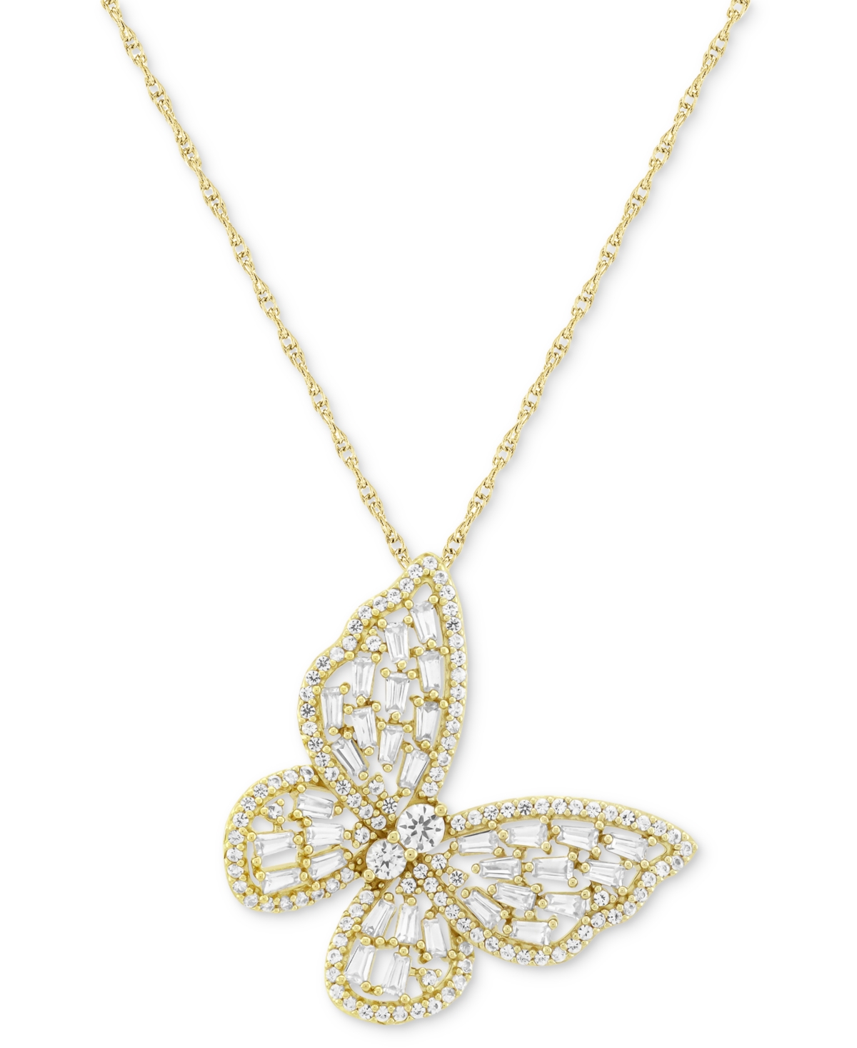 Shop Macy's Lab-grown White Sapphire Butterfly 18" Pendant Necklace (2-1/4 Ct. T.w.) In Gold