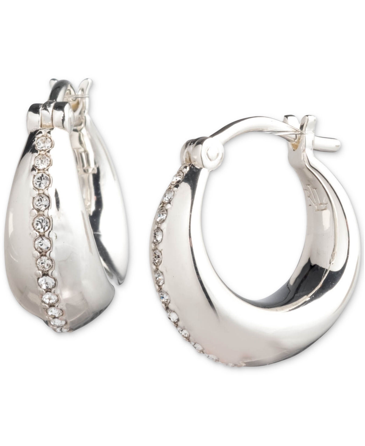 Lauren Ralph Lauren Sterling Silver Extra-Small Pave Sculpted Hoop Earrings, 0.37" - Crystal Wh