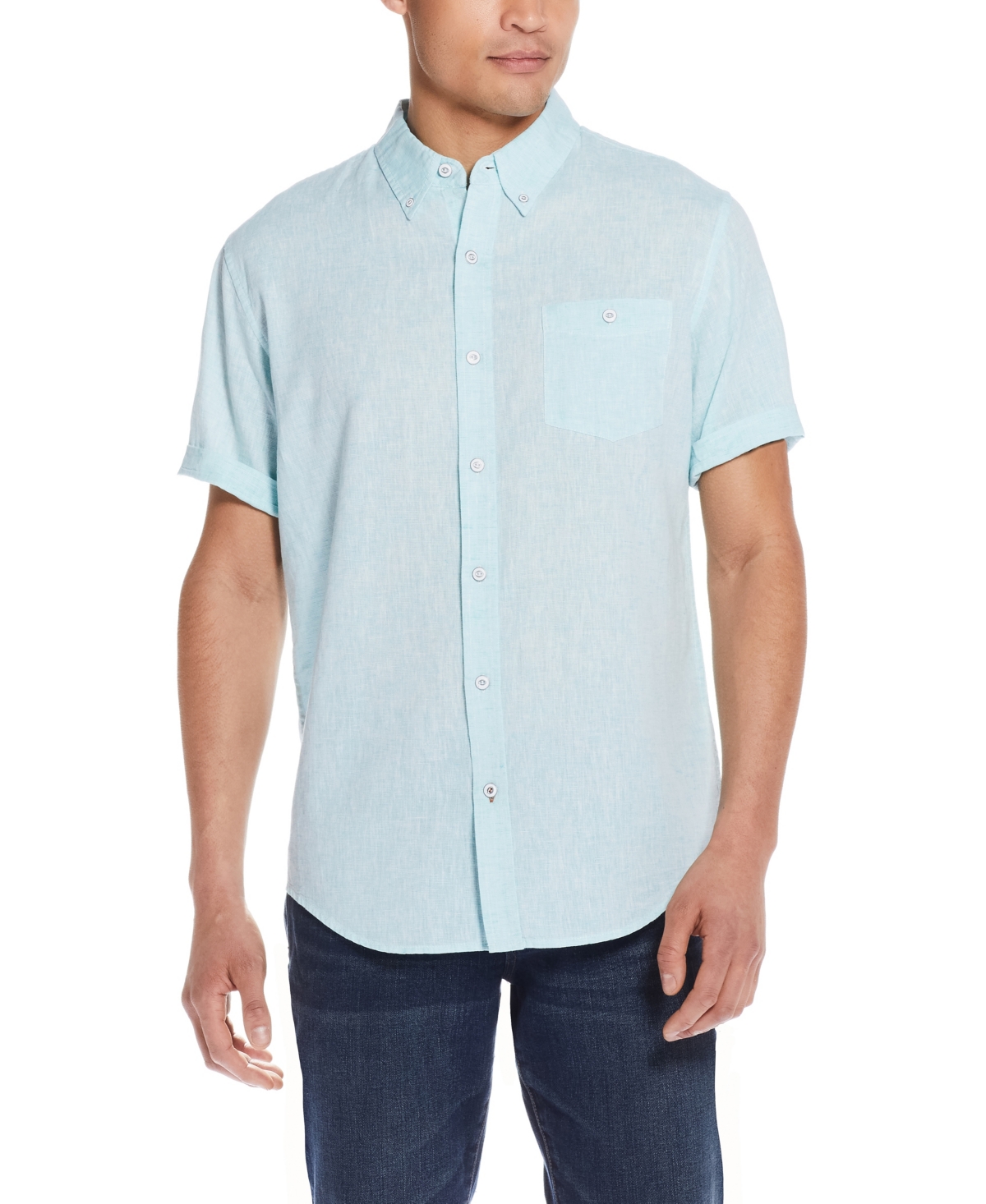 Men's Short Sleeve Solid Linen Cotton Shirt - Tangerine