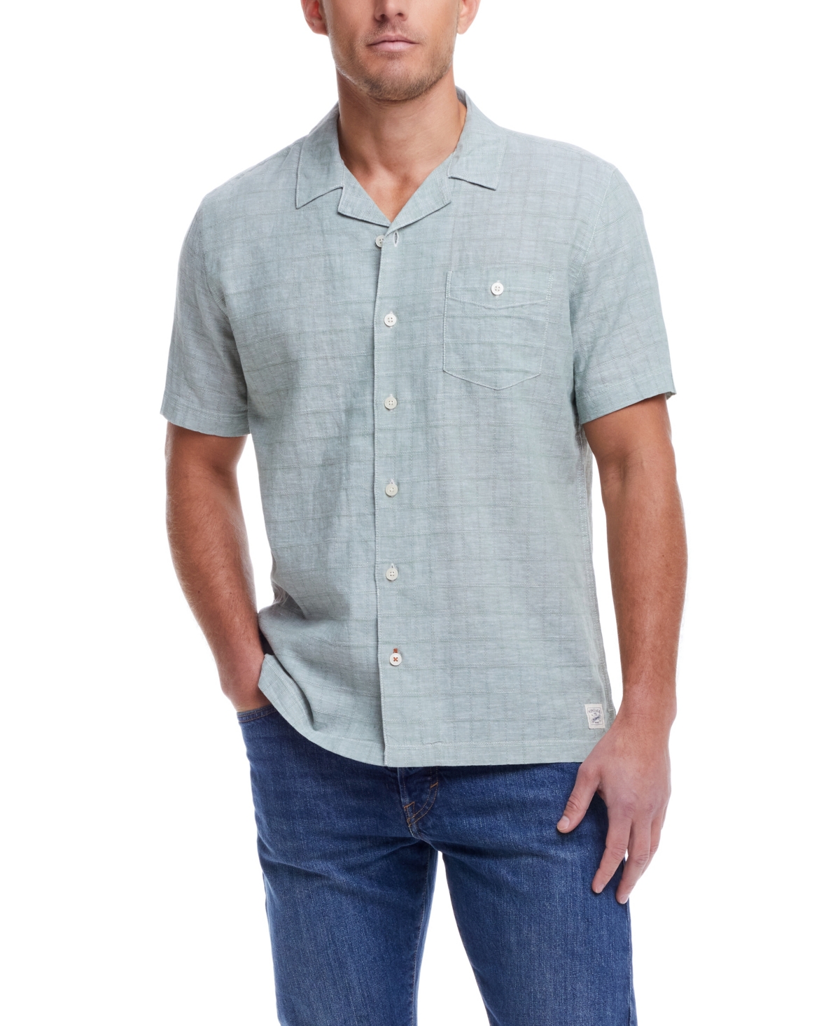 Men's Short Sleeve Linen Cotton Grid Dobby Shirt - Hedge Green